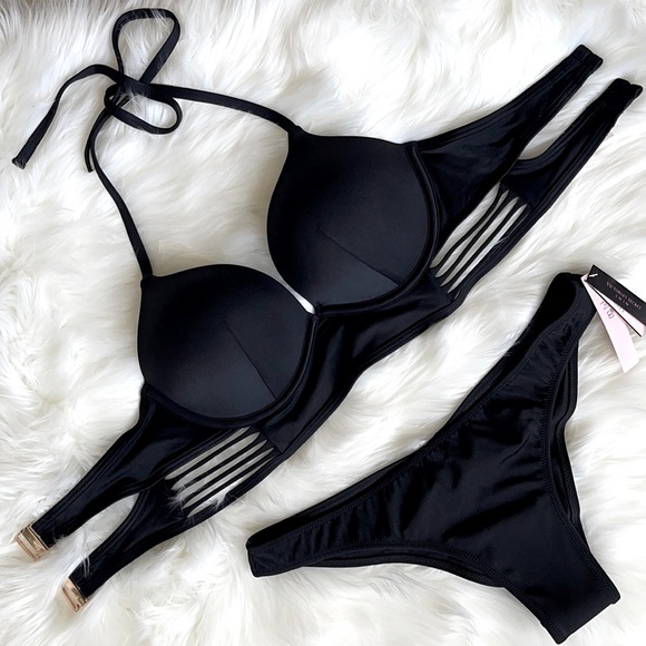 32D 36C Vs Victoria’Secret Longline Bombshell Adds 2cups bikini bathing2pc black - Picture 3 of 13